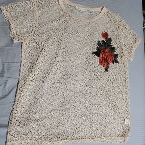 2X See through/embroidery rose top